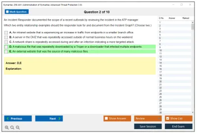 Symantec 250-441 Administration of Symantec Advanced Threat Protection 3.0 Practice test exam simulator test engine exam Prep practice test questions answers Image 2