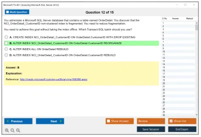Microsoft 70-461 Querying Microsoft SQL Server 2012 Practice test exam simulator test engine exam Prep practice test questions answers Image 12