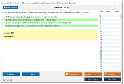Oracle 1z0-1079-21 Oracle SCM Transportation and Global Trade Management Cloud 2021 Implementation Essentials Practice test exam simulator test engine exam Prep practice test questions answers Image 1