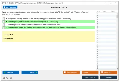 SAP C_TS452_2021 SAP Certified Application Associate - SAP S/4HANA Sourcing and Procurement Practice test exam simulator test engine exam Prep practice test questions answers Image 2