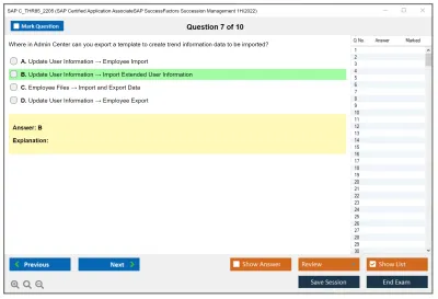 SAP C_THR85_2205 SAP Certified Application AssociateSAP SuccessFactors Succession Management 1H/2022 Practice test exam simulator test engine exam Prep practice test questions answers Image 7