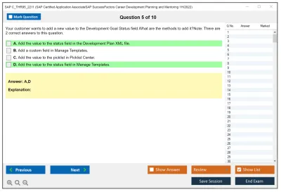 SAP C_THR95_2211 SAP Certified Application AssociateSAP SuccessFactors Career Development Planning and Mentoring 1H/2022 Practice test exam simulator test engine exam Prep practice test questions answers Image 5