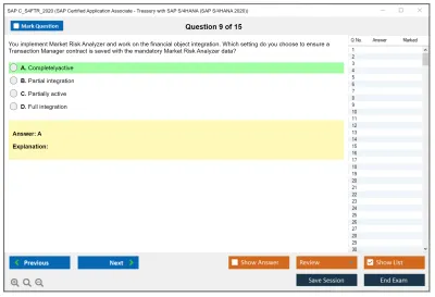 SAP C_S4FTR_2020 SAP Certified Application Associate - Treasury with SAP S/4HANA (SAP S/4HANA 2020) Practice test exam simulator test engine exam Prep practice test questions answers Image 9
