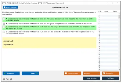 SAP C_TS452_2021 SAP Certified Application Associate - SAP S/4HANA Sourcing and Procurement Practice test exam simulator test engine exam Prep practice test questions answers Image 4