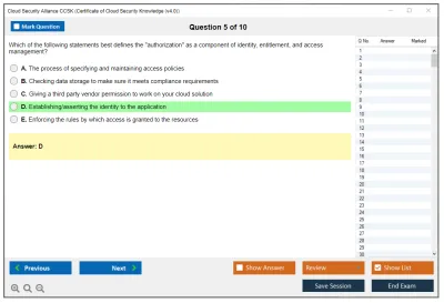Cloud Security Alliance CCSK Certificate of Cloud Security Knowledge (v5.0) Practice test exam simulator test engine exam Prep practice test questions answers Image 5