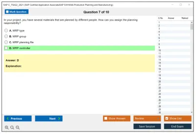 SAP C_TS422_2021 SAP Certified Associate - SAP S/4HANA Production Planning and Manufacturing Practice test exam simulator test engine exam Prep practice test questions answers Image 7