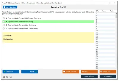 Avaya 71400X Avaya Equinox Solution with Avaya Aura Collaboration Applications Integration Exam Practice test exam simulator test engine exam Prep practice test questions answers Image 6