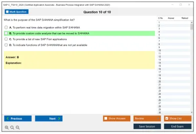 SAP C_TS410_2020 SAP Certified Associate - Business Process Integration with SAP S/4HANA 2020 Practice test exam simulator test engine exam Prep practice test questions answers Image 10