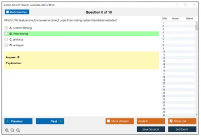 Juniper JN0-230 Security-Associate (JNCIA-SEC) Practice test exam simulator test engine exam Prep practice test questions answers Image 6