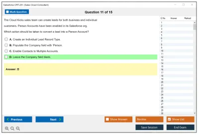 Salesforce CRT-251 Salesforce Certified Sales Cloud Consultant Practice test exam simulator test engine exam Prep practice test questions answers Image 11