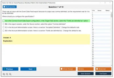 Oracle 1z0-1032-22 Oracle Responsys Marketing Platform 2022 Implementation Professional Practice test exam simulator test engine exam Prep practice test questions answers Image 7