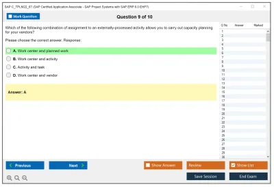 SAP C_TPLM22_67 SAP Certified Associate - SAP Project Systems with SAP ERP 6.0 EHP7 Practice test exam simulator test engine exam Prep practice test questions answers Image 9