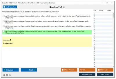 Oracle 1z0-996-21 Oracle Utilities Customer Cloud Service 2021 Implementation Essentials Practice test exam simulator test engine exam Prep practice test questions answers Image 7