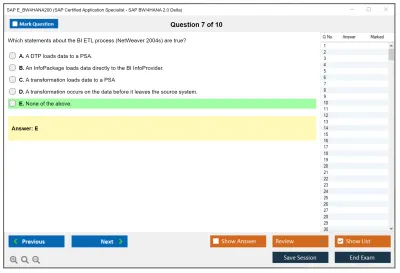 SAP E_BW4HANA200 SAP Certified Application Specialist - SAP BW/4HANA 2.0 Delta Practice test exam simulator test engine exam Prep practice test questions answers Image 7