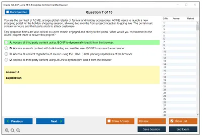 Oracle 1z0-807 Java EE 6 Enterprise Architect Certified Master Practice test exam simulator test engine exam Prep practice test questions answers Image 7