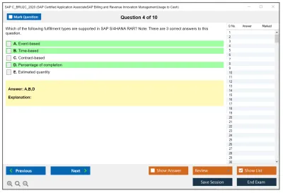 SAP C_BRU2C_2020 SAP Certified Associate - SAP Billing and Revenue Innovation Management - Usage to Cash Practice test exam simulator test engine exam Prep practice test questions answers Image 4