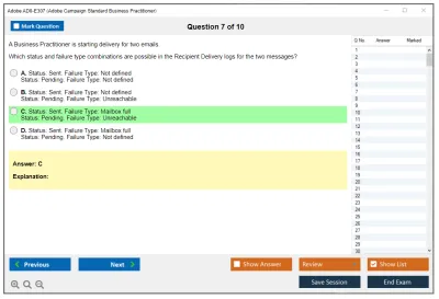 Adobe AD0-E307 Adobe Campaign Standard Business Practitioner Practice test exam simulator test engine exam Prep practice test questions answers Image 7