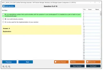 SAP C_SM100_7210 SAP Certified Technology Associate - SAP Solution Manager. Mandatory and Managed System Configuration (7.2 SPS10) Practice test exam simulator test engine exam Prep practice test questions answers Image 9