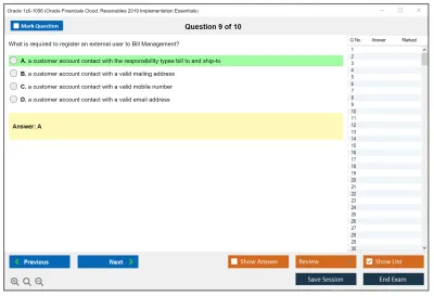 Oracle 1z0-1056 Oracle Financials Cloud: Receivables 2019 Implementation Essentials Practice test exam simulator test engine exam Prep practice test questions answers Image 9
