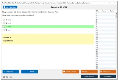 Test Prep TEAS-Test Test of Essential Academic Skills: Reading Comprehension, Sentence Correction, Math Problem Solving, Sentence Completion Practice test exam simulator test engine exam Prep practice test questions answers Image 10