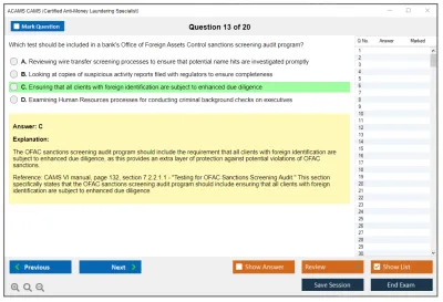 ACAMS CAMS Certified Anti-Money Laundering Specialist (6th Edition) Practice test exam simulator test engine exam Prep practice test questions answers Image 13