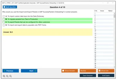 SAP C_THR91_1811 SAP Certified Application Associate - SAP SuccessFactors Onboarding 1.0 Q4/2018 Practice test exam simulator test engine exam Prep practice test questions answers Image 4
