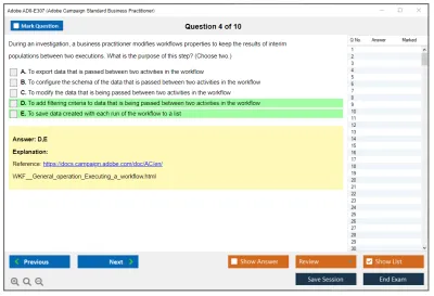 Adobe AD0-E307 Adobe Campaign Standard Business Practitioner Practice test exam simulator test engine exam Prep practice test questions answers Image 4
