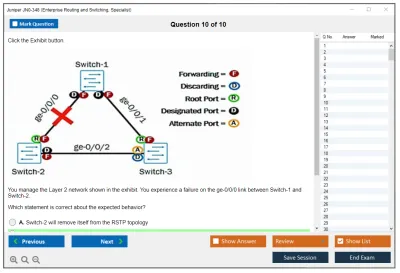 Juniper JN0-348 Enterprise Routing and Switching, Specialist Practice test exam simulator test engine exam Prep practice test questions answers Image 10