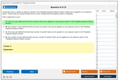 Oracle 1z0-517 Oracle EBS R12.1 Payables Essentials Practice test exam simulator test engine exam Prep practice test questions answers Image 8