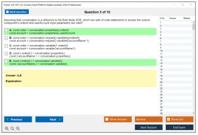 Oracle 1z0-1071-22 Oracle Cloud Platform Digital Assistant 2022 Professional Practice test exam simulator test engine exam Prep practice test questions answers Image 5
