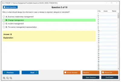 Exin ITSM20F IT Service Management Foundation based on ISO/IEC 20000 (ITSM20F.EN) Practice test exam simulator test engine exam Prep practice test questions answers Image 5