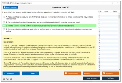 AICPA AUD CPA Auditing and Attestation Exam Practice test exam simulator test engine exam Prep practice test questions answers Image 10