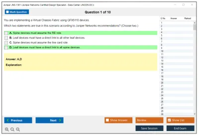 Juniper JN0-1301 Juniper Networks Certified Design Specialist - Data Center (JNCDS-DC) Practice test exam simulator test engine exam Prep practice test questions answers Image 1