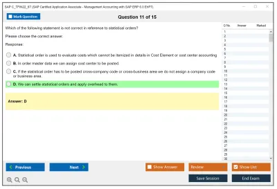 SAP C_TFIN22_67 SAP Certified Associate - Management Accounting with SAP ERP 6.0 EhP7 Practice test exam simulator test engine exam Prep practice test questions answers Image 11