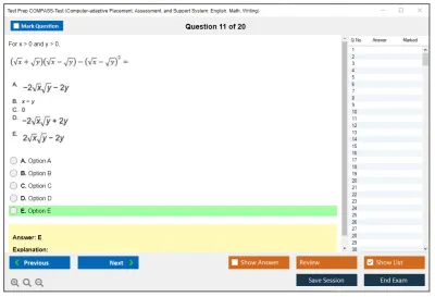 Test Prep COMPASS-Test Computer-adaptive Placement, Assessment, and Support System: English, Math, Writing Practice test exam simulator test engine exam Prep practice test questions answers Image 11