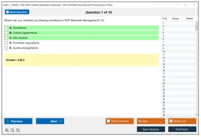 SAP C_TS450_1709 SAP Certified Application Associate - SAP S/4HANA Sourcing and Procurement (1709) Practice test exam simulator test engine exam Prep practice test questions answers Image 1