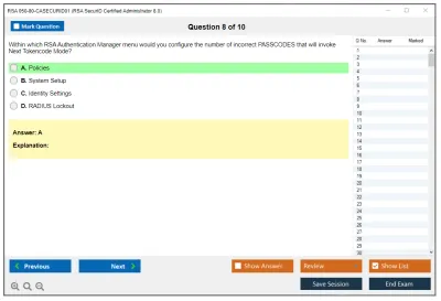 RSA 050-80-CASECURID01 RSA SecurID Certified Administrator 8.0 Exam Practice test exam simulator test engine exam Prep practice test questions answers Image 8