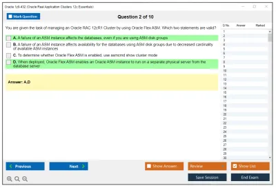 Oracle 1z0-432 Oracle Real Application Clusters 12c Essentials Practice test exam simulator test engine exam Prep practice test questions answers Image 2