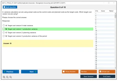 SAP C_TFIN22_67 SAP Certified Associate - Management Accounting with SAP ERP 6.0 EhP7 Practice test exam simulator test engine exam Prep practice test questions answers Image 8