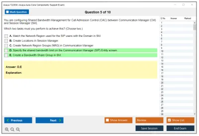 Avaya 72200X Avaya Aura Core Components Support Exam Practice test exam simulator test engine exam Prep practice test questions answers Image 5