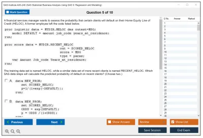SAS Institute A00-240 SAS Statistical Business Analysis SAS9: Regression and Model Practice test exam simulator test engine exam Prep practice test questions answers Image 5
