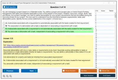 Oracle 1z0-1057-22 Oracle Project Management Cloud 2022 Implementation Professional Practice test exam simulator test engine exam Prep practice test questions answers Image 3