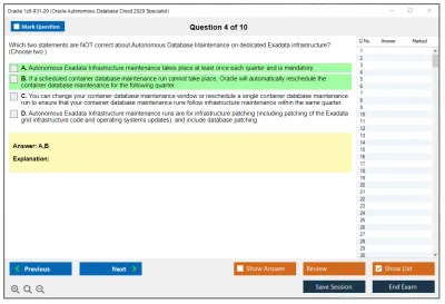 Oracle 1z0-931-20 Oracle Autonomous Database Cloud 2020 Specialist Practice test exam simulator test engine exam Prep practice test questions answers Image 4