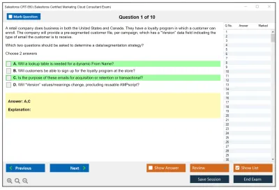 Salesforce CRT-550 Salesforce Certified Marketing Cloud Consultant Practice test exam simulator test engine exam Prep practice test questions answers Image 1