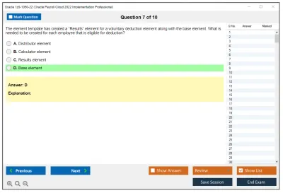 Oracle 1z0-1050-22 Oracle Payroll Cloud 2022 Implementation Professional Practice test exam simulator test engine exam Prep practice test questions answers Image 7