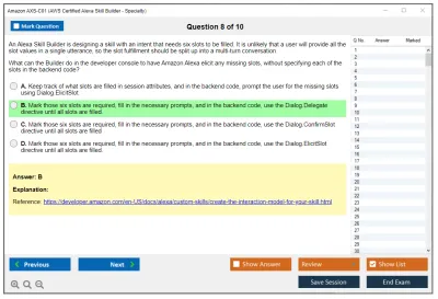 Amazon AWS AXS-C01 AWS Certified Alexa Skill Builder-Specialty Practice test exam simulator test engine exam Prep practice test questions answers Image 8