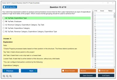 Oracle 1z0-511 Oracle E-Business Suite R12 Project Essentials Practice test exam simulator test engine exam Prep practice test questions answers Image 10