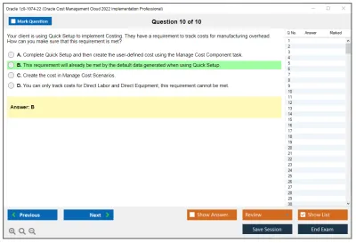 Oracle 1z0-1074-22 Oracle Cost Management Cloud 2022 Implementation Professional Practice test exam simulator test engine exam Prep practice test questions answers Image 10