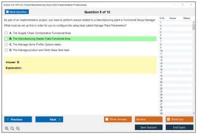 Oracle 1z0-1075-22 Oracle Manufacturing Cloud 2022 Implementation Professional Practice test exam simulator test engine exam Prep practice test questions answers Image 8