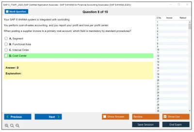 SAP C_TS4FI_2020 SAP Certified Application Associate - SAP S/4HANA for Financial Accounting Associates (SAP S/4HANA 2020) Practice test exam simulator test engine exam Prep practice test questions answers Image 8